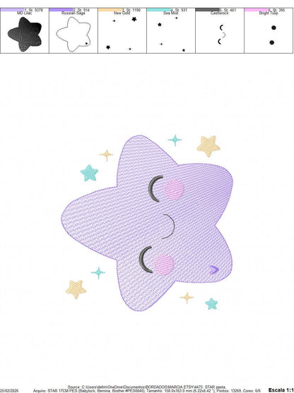 Star embroidery designs - Star with happy face machine embroidery pattern - Night Sky Baby girl and boy file - Instant digital download pes