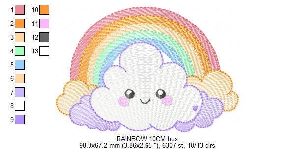 Rainbow with stars and clouds embroidery design - Colorful Rainbow machine embroidery pattern - Instant digital download pes jef dst hus vp3