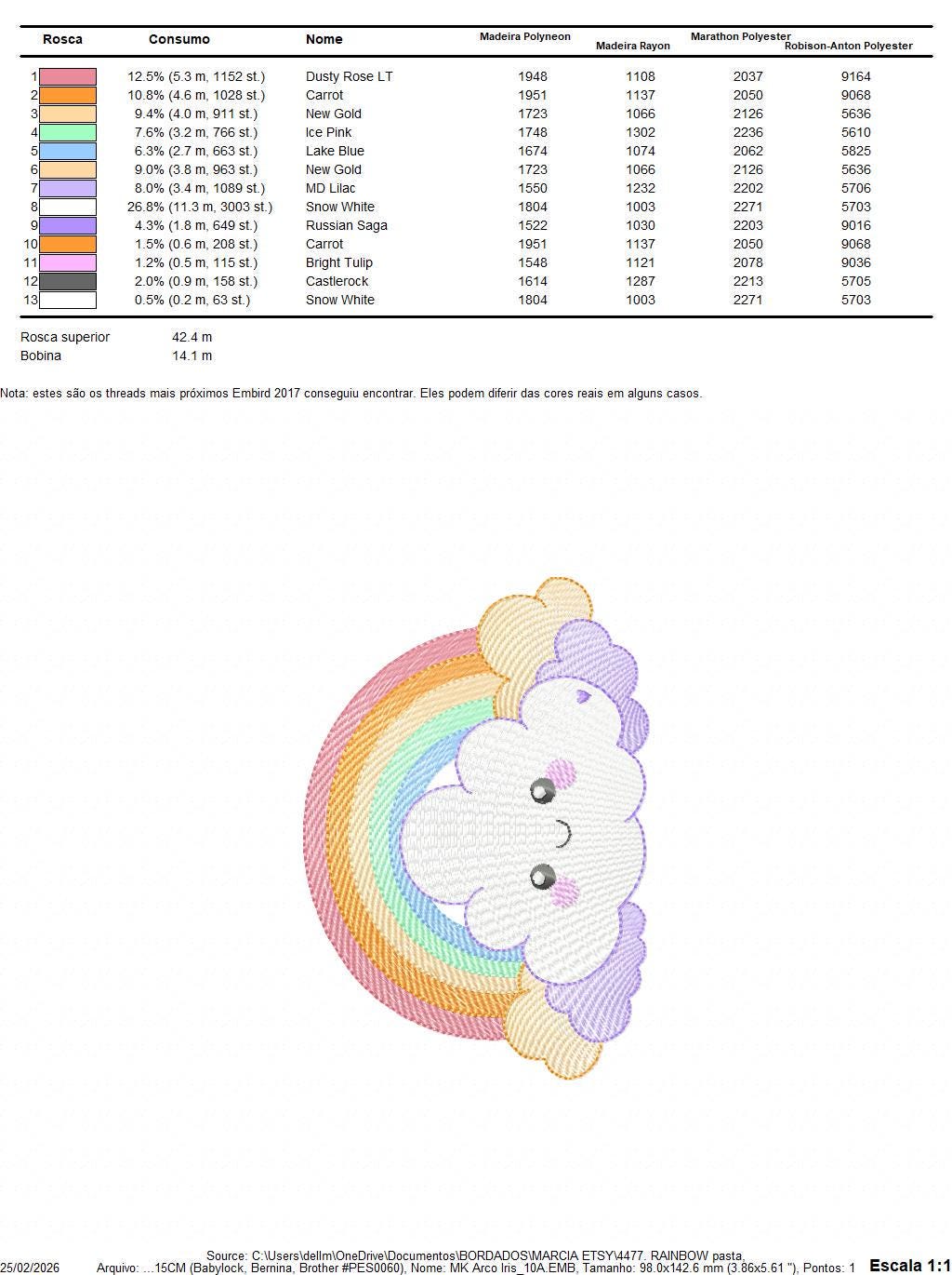 Rainbow with stars and clouds embroidery design - Colorful Rainbow machine embroidery pattern - Instant digital download pes jef dst hus vp3