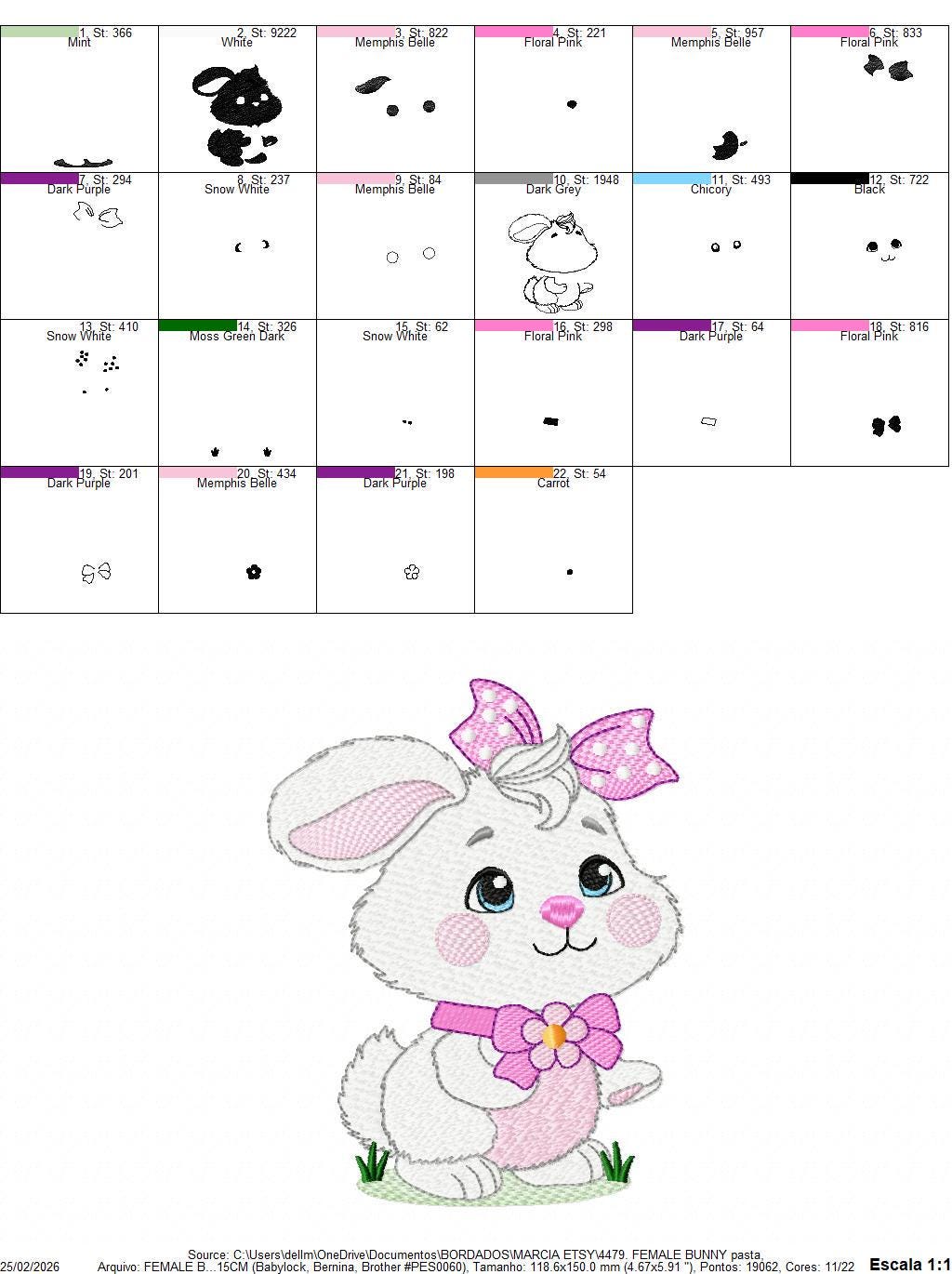 Female Bunny embroidery design - Rabbit with lace and laurel frame machine embroidery pattern - Woodland animal girl - Instant download pes