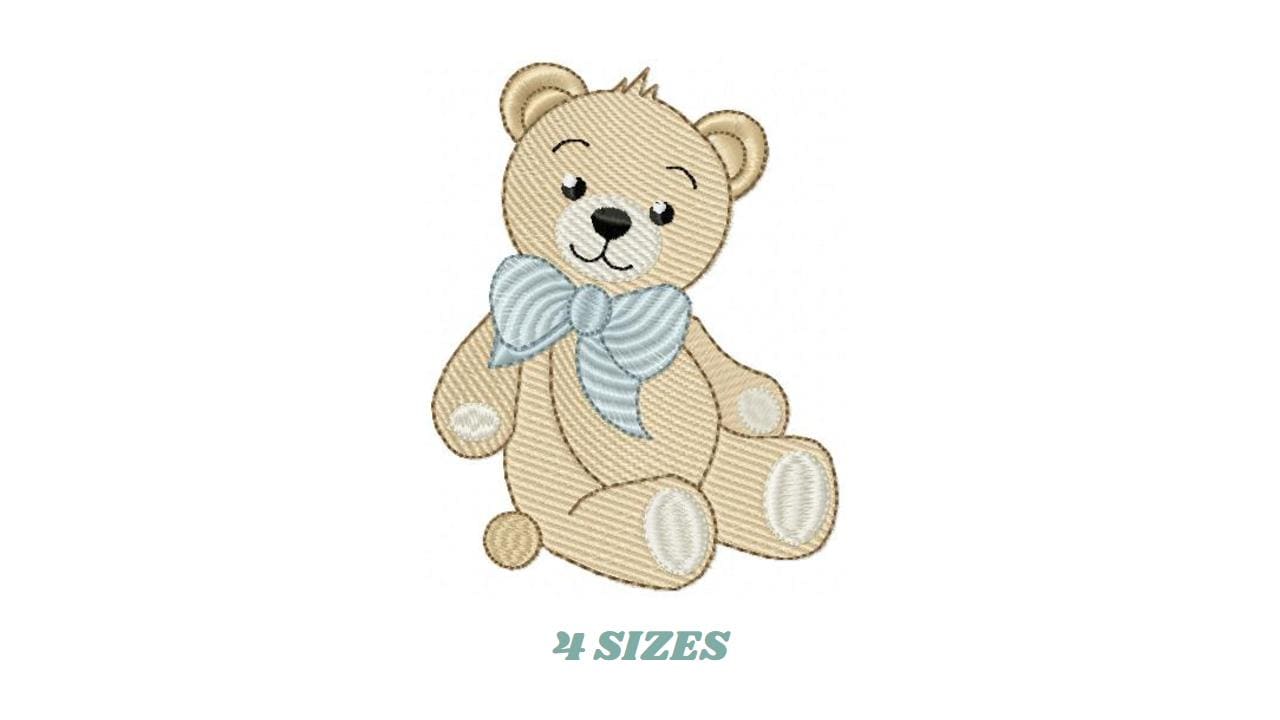Teddy Bear embroidery designs - Baby boy toy machine embroidery pattern - Cute Bear with bow tie file - Instant digital download pes jef dst