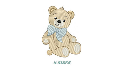 Teddy Bear embroidery designs - Baby boy toy machine embroidery pattern - Cute Bear with bow tie file - Instant digital download pes jef dst