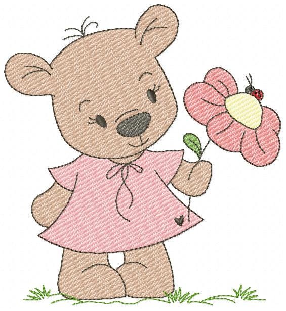 Teddy Bear embroidery designs - Baby boy toy machine embroidery pattern - Cute Bear with bow tie file - Instant digital download pes jef dst
