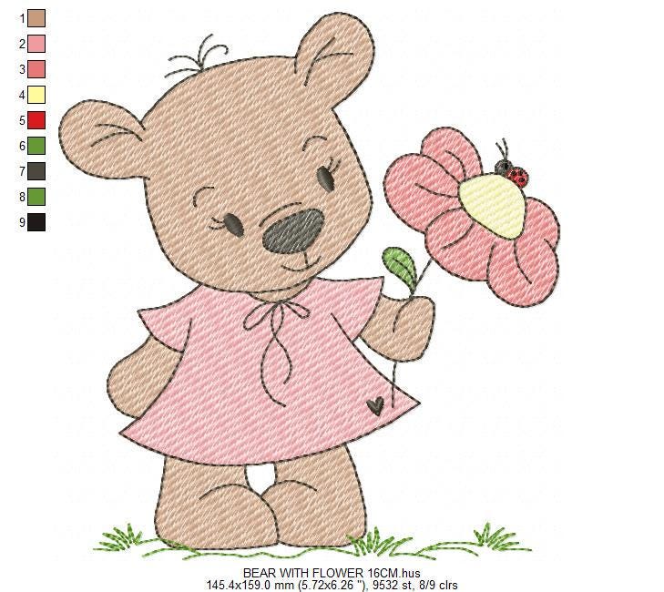 Teddy Bear embroidery designs - Baby boy toy machine embroidery pattern - Cute Bear with bow tie file - Instant digital download pes jef dst