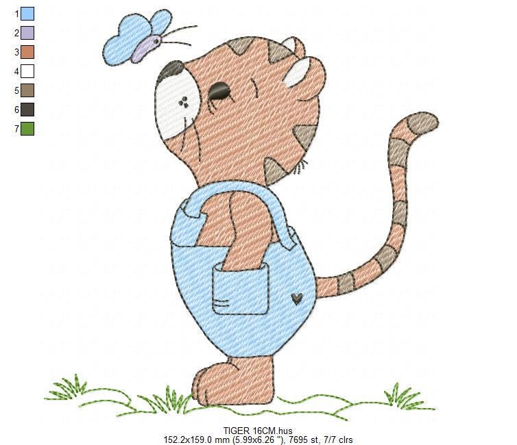 Baby Tiger embroidery design - Forest Wild Animal machine embroidery pattern - Baby Boy file - Instant digital download pes jef dst hus vp3