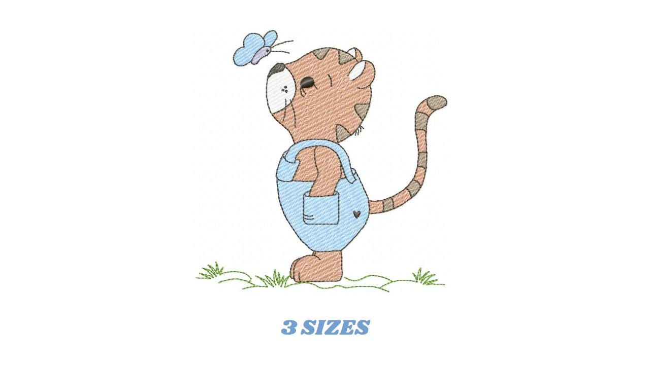 Baby Tiger embroidery design - Forest Wild Animal machine embroidery pattern - Baby Boy file - Instant digital download pes jef dst hus vp3