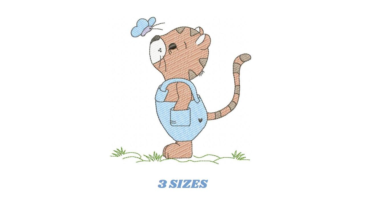 Baby Tiger embroidery design - Forest Wild Animal machine embroidery pattern - Baby Boy file - Instant digital download pes jef dst hus vp3