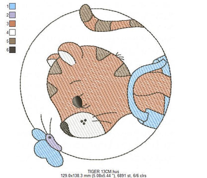 Baby Tiger embroidery design - Forest Wild Animal machine embroidery pattern - Baby Boy file - Instant digital download pes jef dst hus vp3