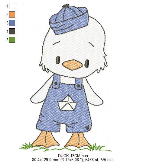 Duck with cap embroidery design - Lake water animal with clothes machine embroidery pattern - Baby boy file - Instant digital download pes