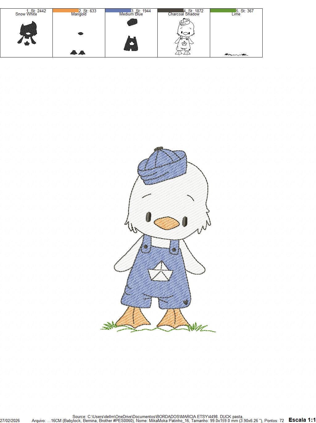 Duck with cap embroidery design - Lake water animal with clothes machine embroidery pattern - Baby boy file - Instant digital download pes