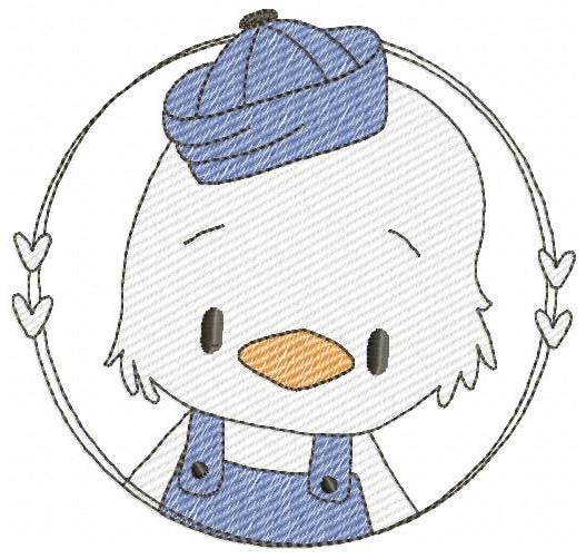 Duck with cap embroidery design - Lake water animal with clothes machine embroidery pattern - Baby boy file - Instant digital download pes