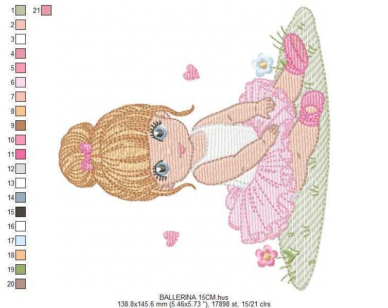 Ballerina embroidery design - Ballet dancer with tutu machine embroidery pattern - Baby girl file - Instant download pes jef dst