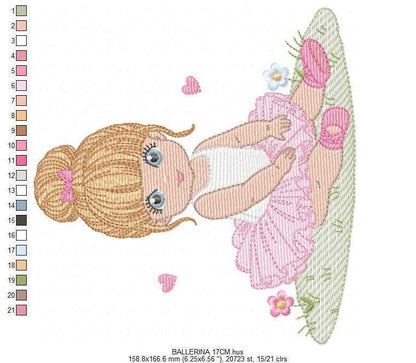 Ballerina embroidery design - Ballet dancer with tutu machine embroidery pattern - Baby girl file - Instant download pes jef dst