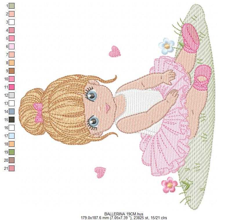 Ballerina embroidery design - Ballet dancer with tutu machine embroidery pattern - Baby girl file - Instant download pes jef dst