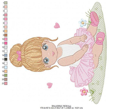 Ballerina embroidery design - Ballet dancer with tutu machine embroidery pattern - Baby girl file - Instant download pes jef dst