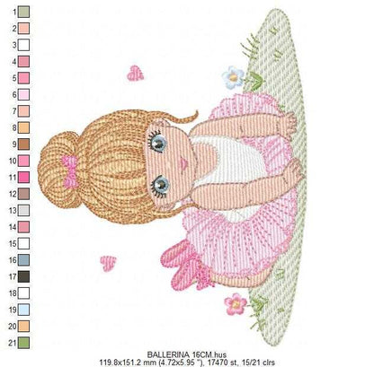 Ballerina embroidery design - Ballet dancer with tutu machine embroidery pattern - Baby girl file - Instant download pes jef dst