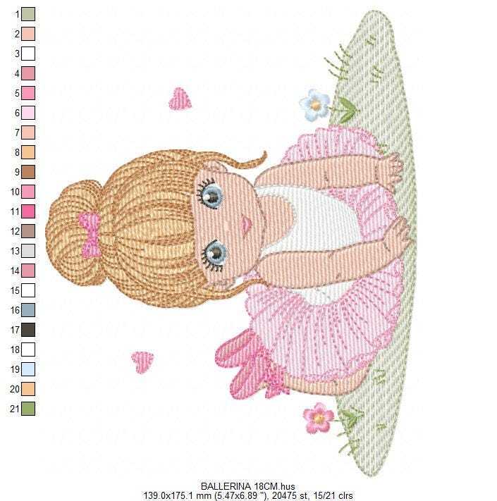 Ballerina embroidery design - Ballet dancer with tutu machine embroidery pattern - Baby girl file - Instant download pes jef dst
