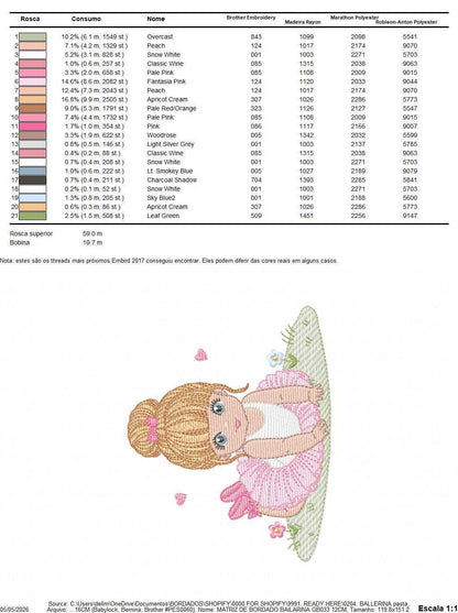 Ballerina embroidery design - Ballet dancer with tutu machine embroidery pattern - Baby girl file - Instant download pes jef dst