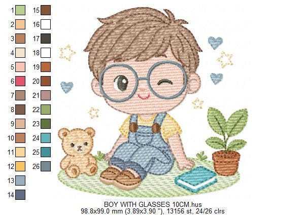Girl with glasses embroidery designs - Teenager embroidery design machine embroidery pattern - Girl with wavy hair embroidery file download (Copy) Marcia Embroidery