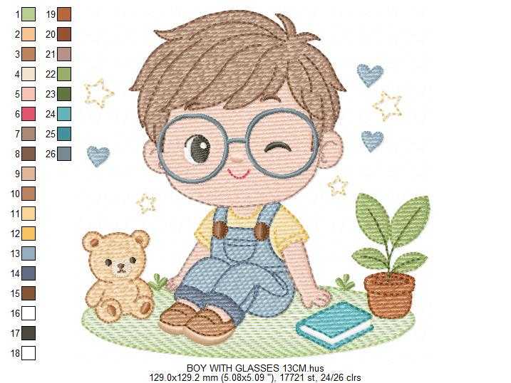 Girl with glasses embroidery designs - Teenager embroidery design machine embroidery pattern - Girl with wavy hair embroidery file download (Copy) Marcia Embroidery