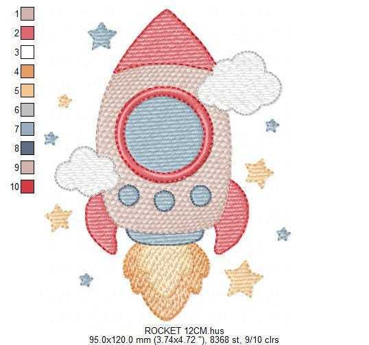 Space Rocket embroidery designs - Rocket with stars machine embroidery pattern - Moon and planet embroidery file - Instant download pes jef (Copy) Marcia Embroidery