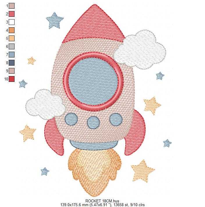 Space Rocket embroidery designs - Rocket with stars machine embroidery pattern - Moon and planet embroidery file - Instant download pes jef (Copy) Marcia Embroidery