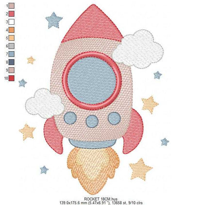 Space Rocket embroidery designs - Rocket with stars machine embroidery pattern - Moon and planet embroidery file - Instant download pes jef (Copy) Marcia Embroidery