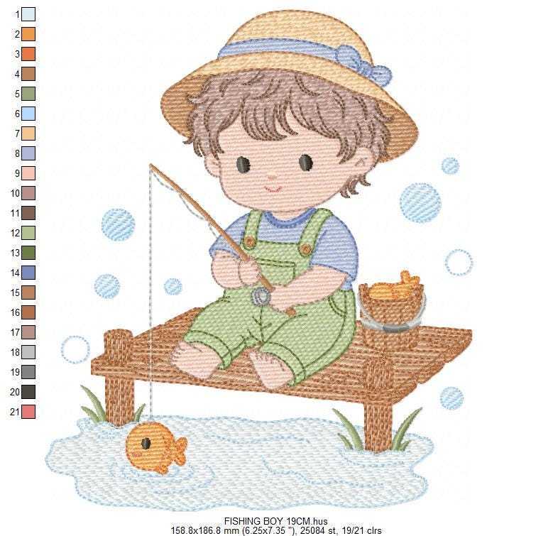 Baby boy embroidery design - Fishing boy embroidery designs machine embroidery pattern - Children toddler embroidery - instant download pes (Copy) Marcia Embroidery