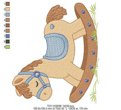 Toy Horse embroidery design - Baby boy Horse machine embroidery pattern - Horse Swing file - Instant download - Marcia Embroidery