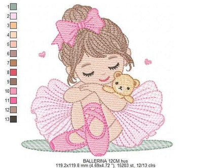 Long hair Ballerina embroidery designs - Ballet dancer machine embroidery pattern - Baby girl file - Instant download pes jef dst vp3 xxx (Copy) Marcia Embroidery