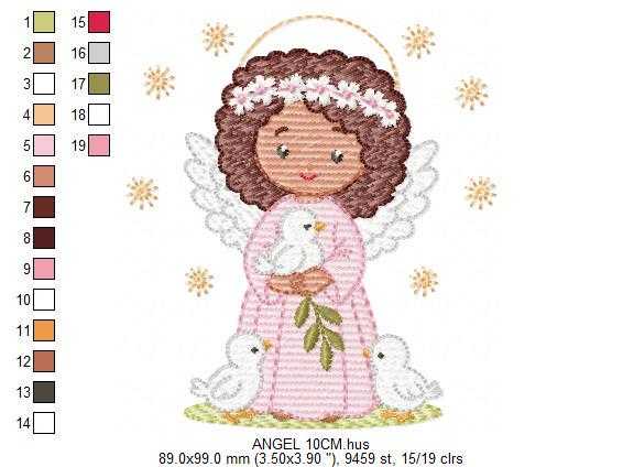 Angel embroidery designs - Angelic Baby girl with doves machine embroidery pattern - Girl with wings and halo file - Instant download pes (Copy) Marcia Embroidery