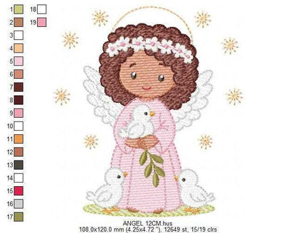 Angel embroidery designs - Angelic Baby girl with doves machine embroidery pattern - Girl with wings and halo file - Instant download pes (Copy) Marcia Embroidery