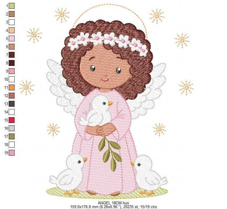Angel embroidery designs - Angelic Baby girl with doves machine embroidery pattern - Girl with wings and halo file - Instant download pes (Copy) Marcia Embroidery