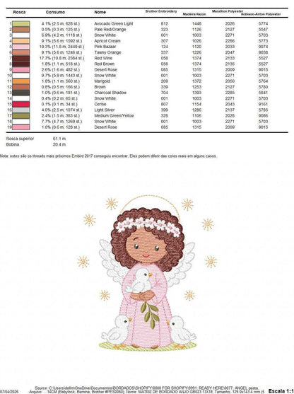 Angel embroidery designs - Angelic Baby girl with doves machine embroidery pattern - Girl with wings and halo file - Instant download pes (Copy) Marcia Embroidery