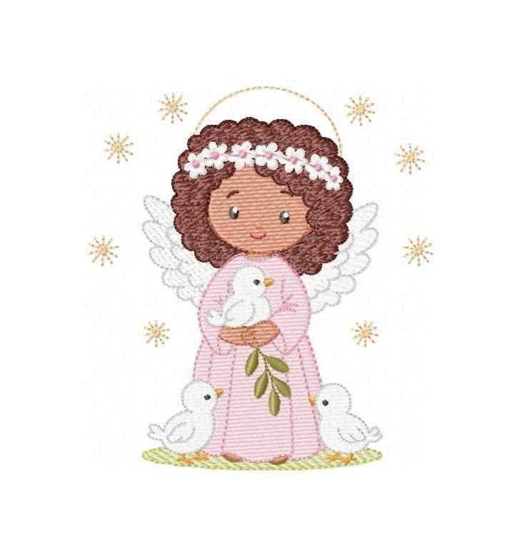 Angel embroidery design - Angelic Baby girl with dove machine embroidery pattern - Girl with wings and halo file - Instant download