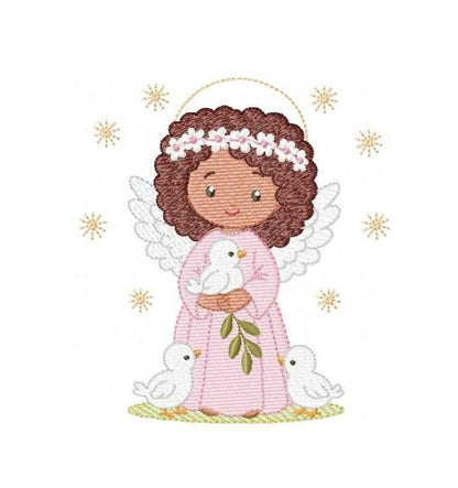 Angel embroidery design - Angelic Baby girl with dove machine embroidery pattern - Girl with wings and halo file - Instant download