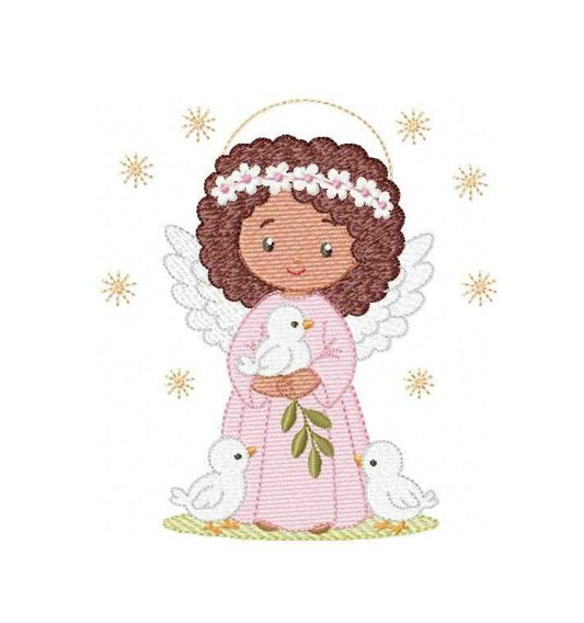 Angel embroidery design - Angelic Baby girl with dove machine embroidery pattern - Girl with wings and halo file - Instant download