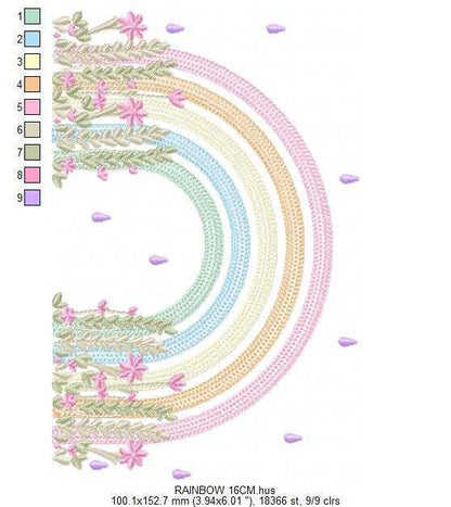 Rainbow with flowers embroidery design - Colorful Rainbow with hearts machine embroidery pattern - Instant digital download pes jef dst vp3 (Copy) Marcia Embroidery