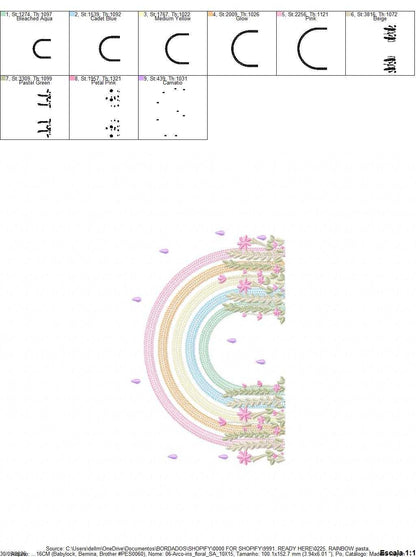 Rainbow with flowers embroidery design - Colorful Rainbow with hearts machine embroidery pattern - Instant digital download pes jef dst vp3 (Copy) Marcia Embroidery