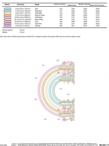 Rainbow with flowers embroidery design - Colorful Rainbow with hearts machine embroidery pattern - Instant digital download pes jef dst vp3 (Copy) Marcia Embroidery
