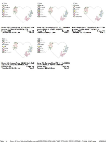 Heart with flowers embroidery designs - Floral heart frame machine embroidery pattern - Baby girl file - Instant digital download pes jef (Copy) (Copy) Marcia Embroidery