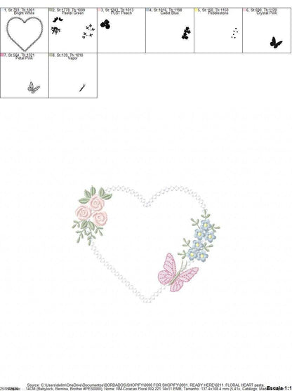 Heart with flowers embroidery designs - Floral heart frame machine embroidery pattern - Baby girl file - Instant digital download pes jef (Copy) (Copy) Marcia Embroidery