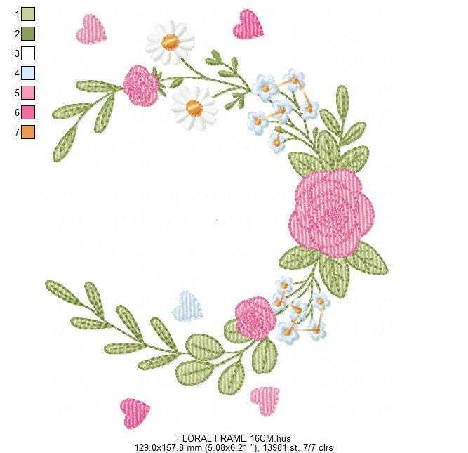 Monogram Floral Frame embroidery designs - Roses Frame machine embroidery pattern - Floral wreath garland file - Instant download pes jef (Copy) Marcia Embroidery