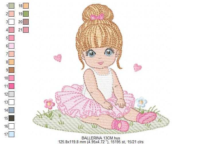 Ballerina embroidery design - Ballet dancer with tutu machine embroidery pattern - Baby girl file - Instant download pes jef dst