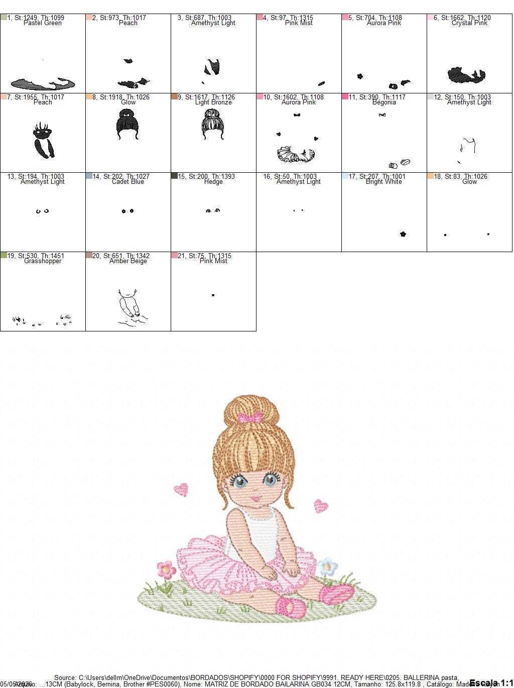 Ballerina embroidery design - Ballet dancer with tutu machine embroidery pattern - Baby girl file - Instant download pes jef dst