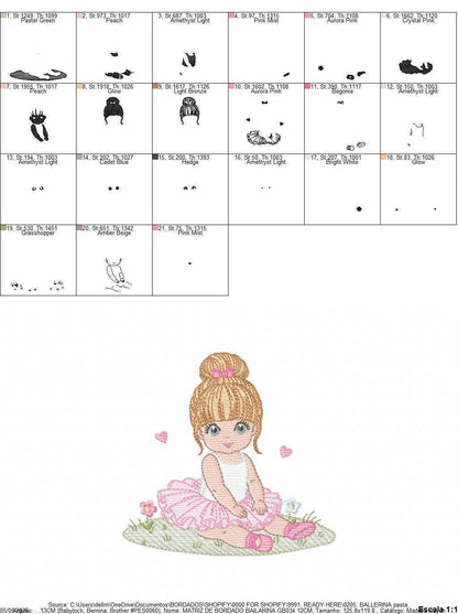 Ballerina embroidery design - Ballet dancer with tutu machine embroidery pattern - Baby girl file - Instant download pes jef dst