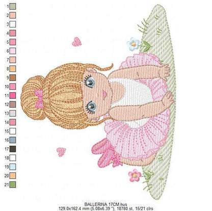 Ballerina embroidery design - Ballet dancer with tutu machine embroidery pattern - Baby girl file - Instant download pes jef dst