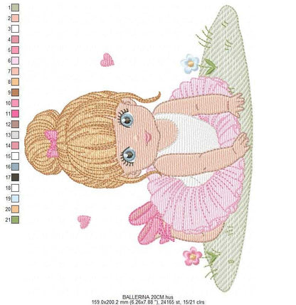Ballerina embroidery design - Ballet dancer with tutu machine embroidery pattern - Baby girl file - Instant download pes jef dst