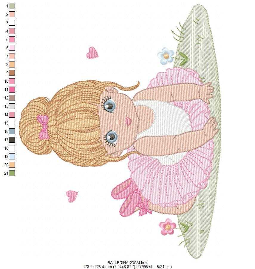 Ballerina embroidery design - Ballet dancer with tutu machine embroidery pattern - Baby girl file - Instant download pes jef dst