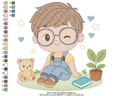 Girl with glasses embroidery designs - Teenager embroidery design machine embroidery pattern - Girl with wavy hair embroidery file download (Copy) Marcia Embroidery